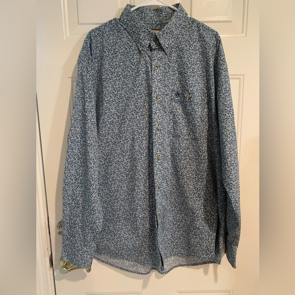 Wrangler Long Sleeve Button Up Men's Navy/White Print Shirt XL